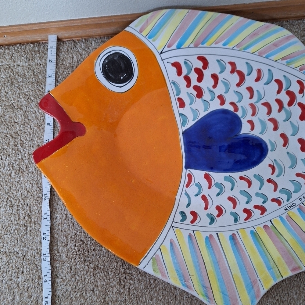 Nino Parrucca Large Hand Painted Fish Shaped Platter 19x14 - Picture 6 of 8